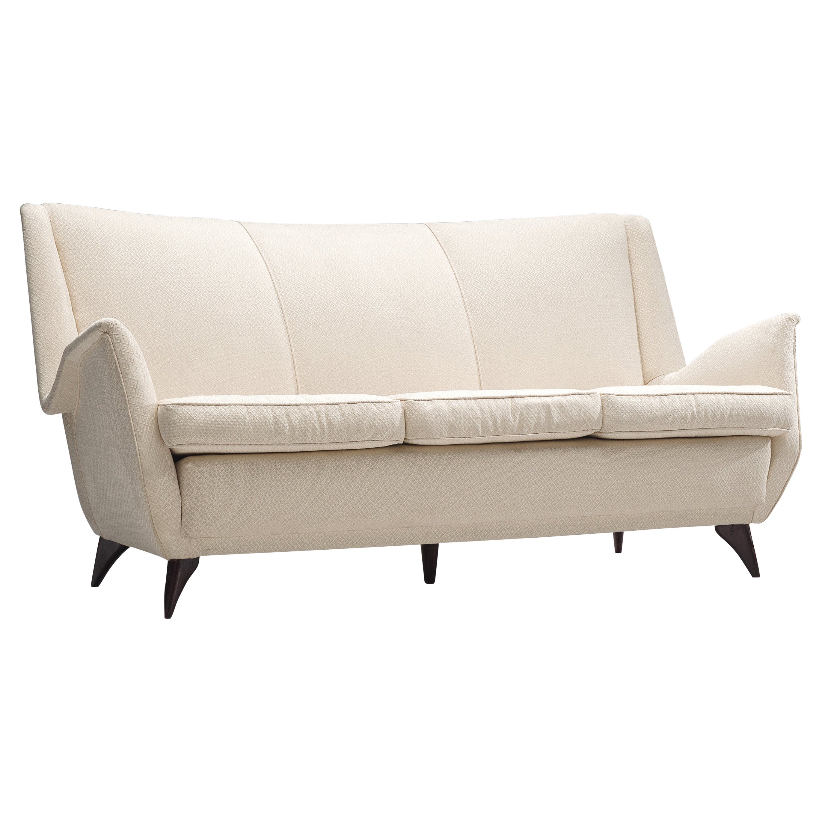 Italian Three-Seater Sofa in Off-White Upholstery  For Sale