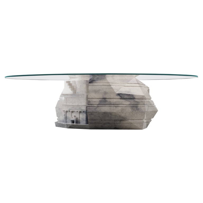 Carved Marble Dining Table, Glass Top. AlUla Edition For Sale at 1stDibs