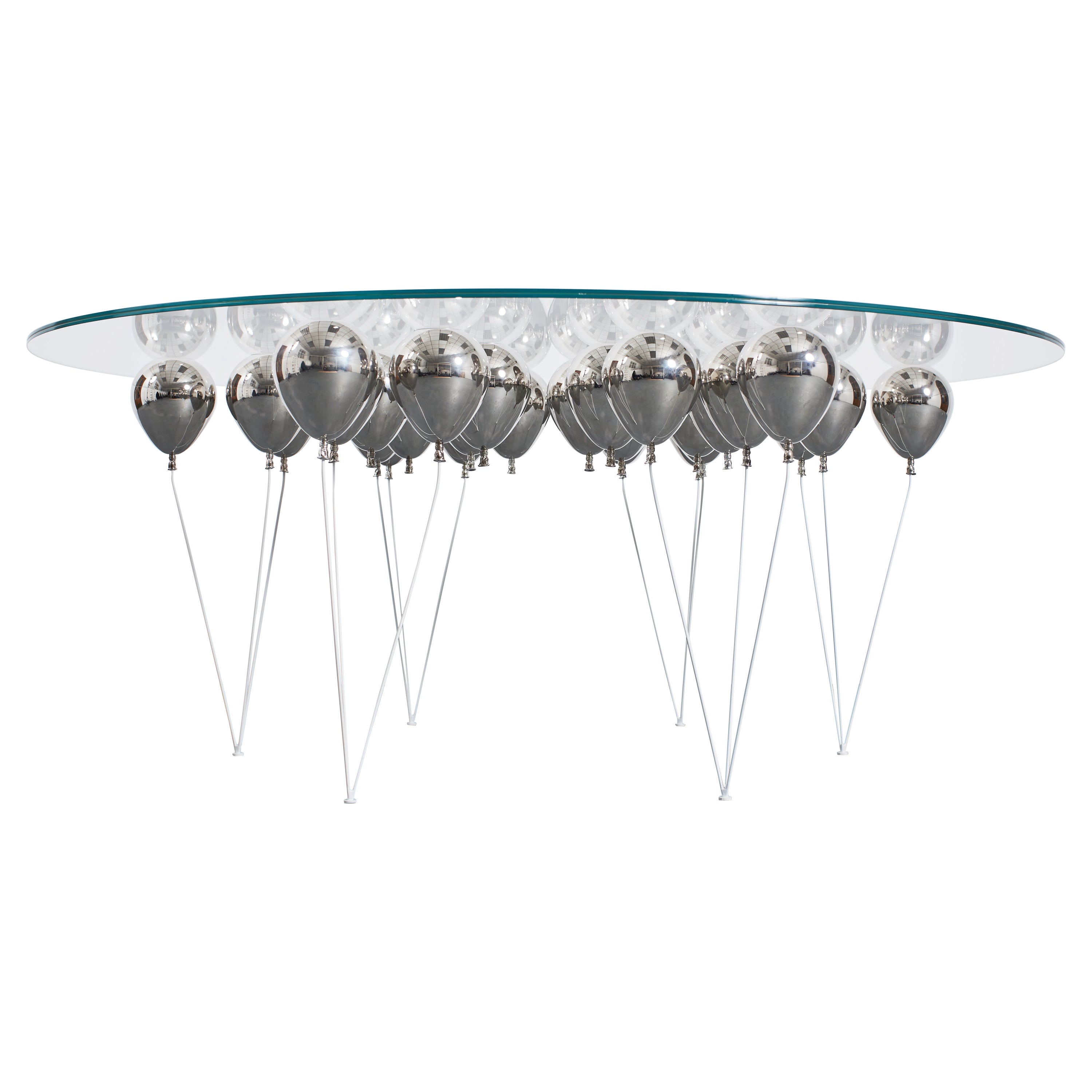 Modern Round Dining Table in Silver Finish