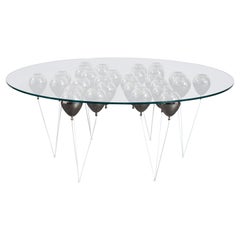 Table de salle à manger moderne en forme de ballon en argent, pieds blancs