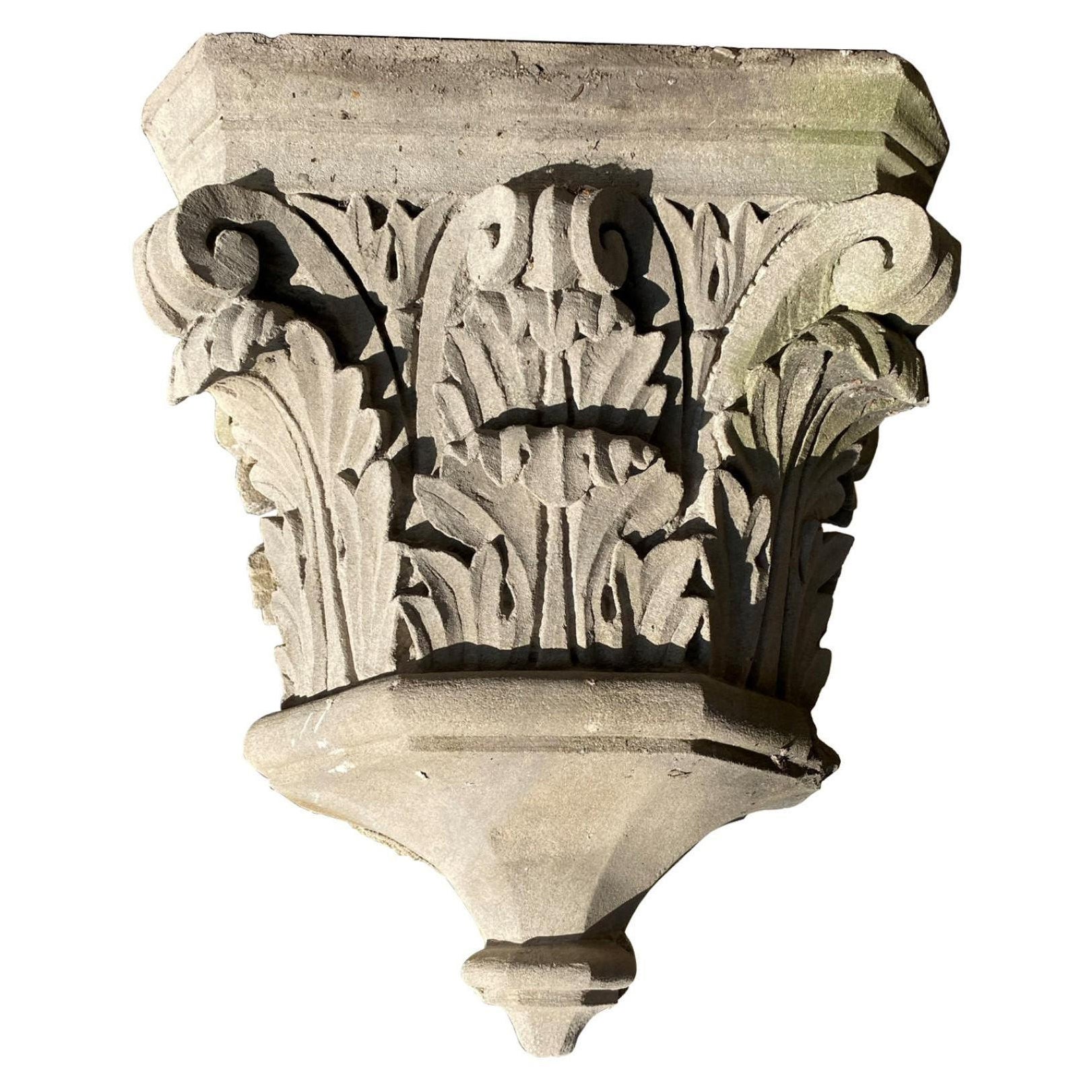 Late 1800s Carved Limestone Architectural Building Corbels with Acanthus Leaves