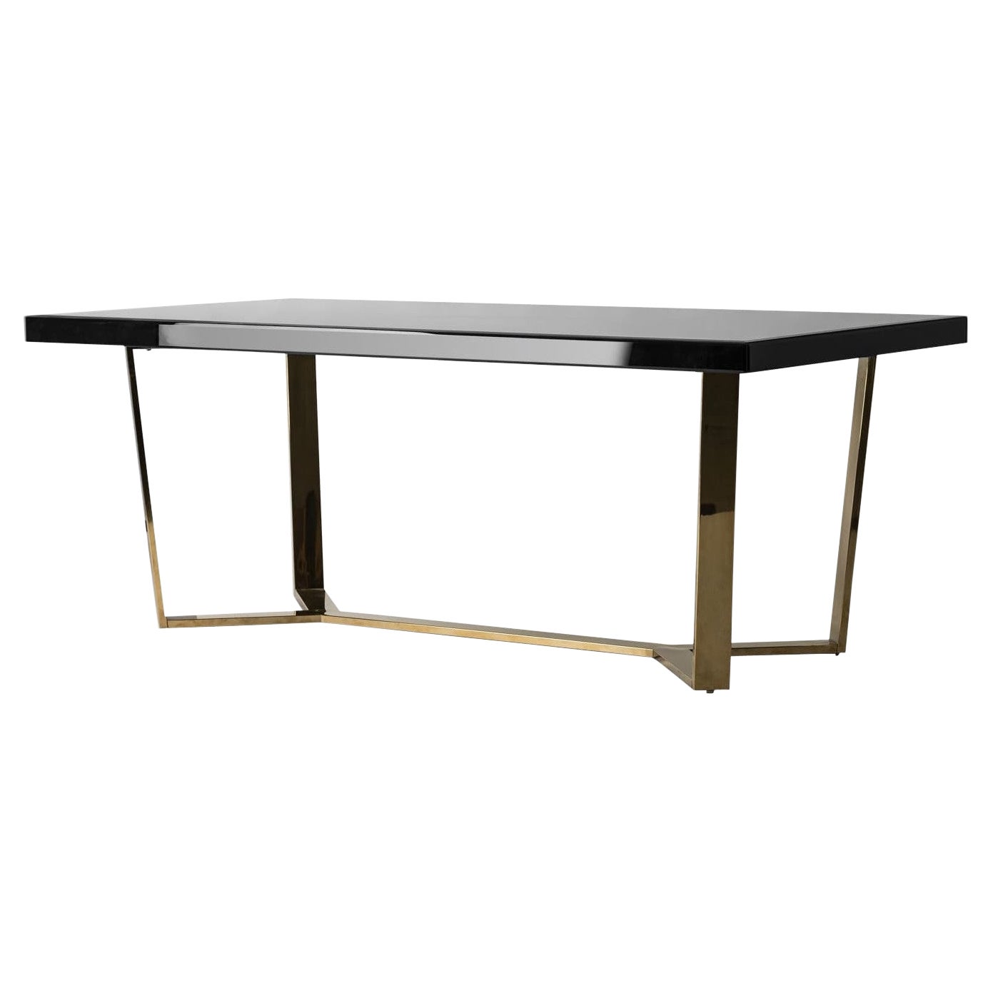 Black Bevelled Glass Tray with Gilded Metal Base Rectangular Table