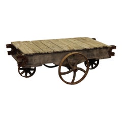 1880s Wood Industrial Factory Cart with Cast Iron Wheels Original Patina