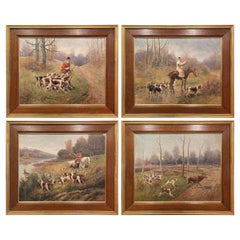 Used Set of Four 19th Century Framed Oil on Canvas Hunt Paintings Signed E. Godchaux