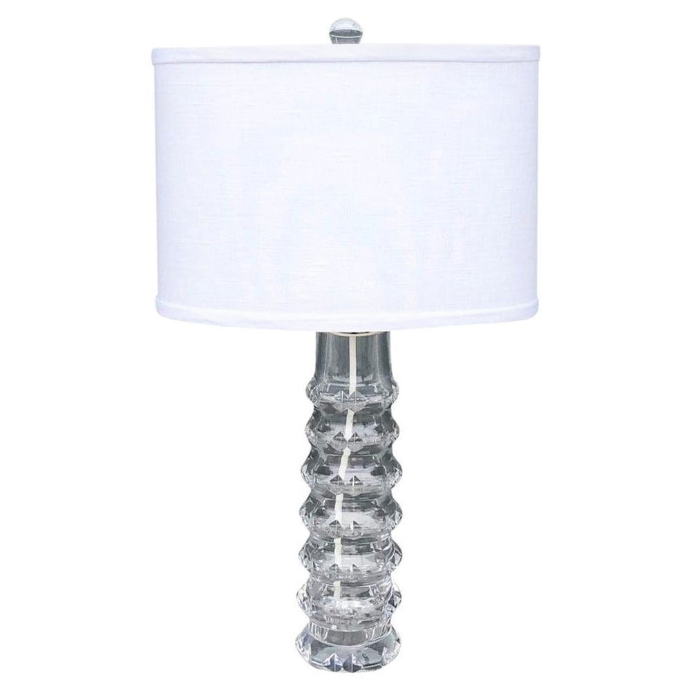 Lampe de bureau suédoise en verre taillé Orrefors transparent du 20ème siècle par Carl Fagerlund