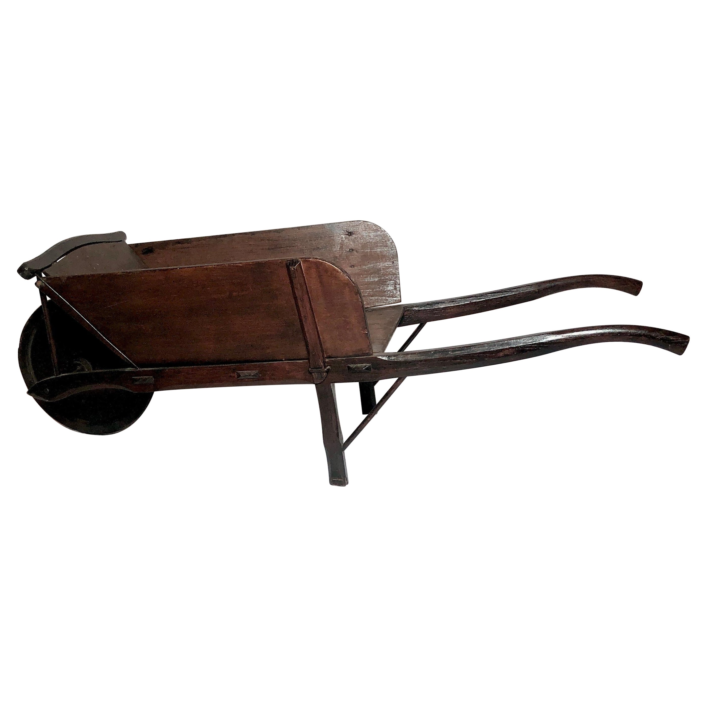 Antique 19th Century French Provincial Wooden Wheel Barrow For Sale