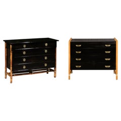 Dramatic Restored Pair of Cerused Oak and Brass Commodes by McGuire, circa 1970