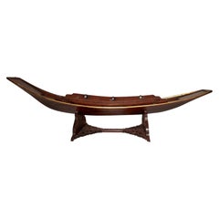 Antique Chinese Carved Teak Sailing Boat Centerpiece, circa 1900