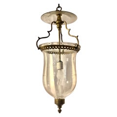 Antique Brass and Blown Glass Hall Lantern, circa 1920