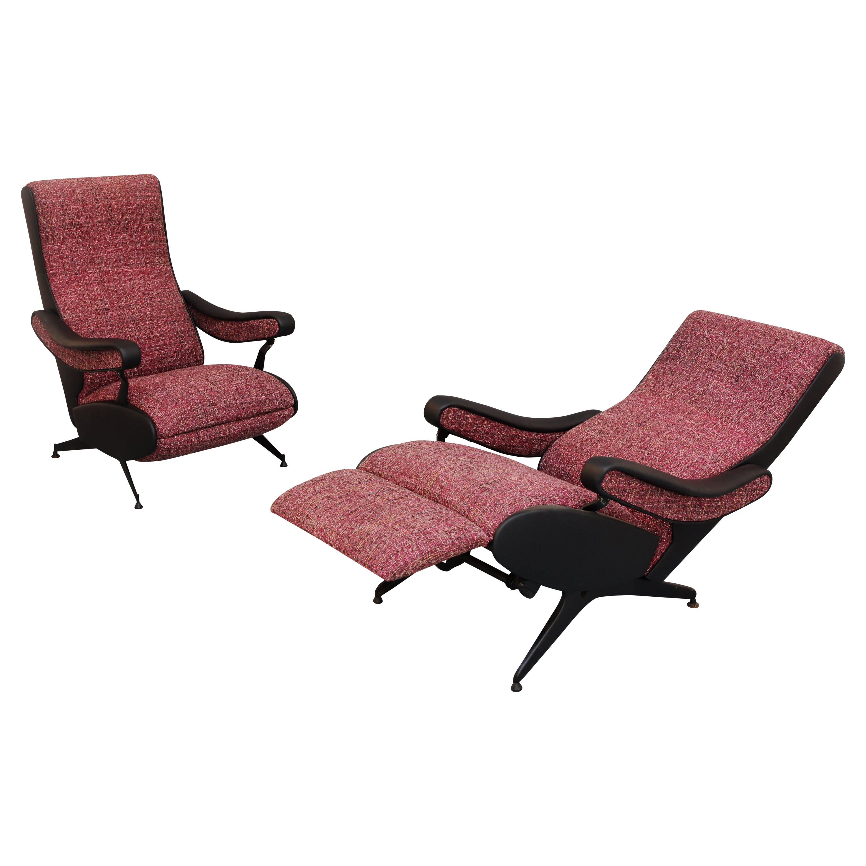 Pair Extendable Armchair Italy 1960 Zanuso Style For Sale at 1stDibs