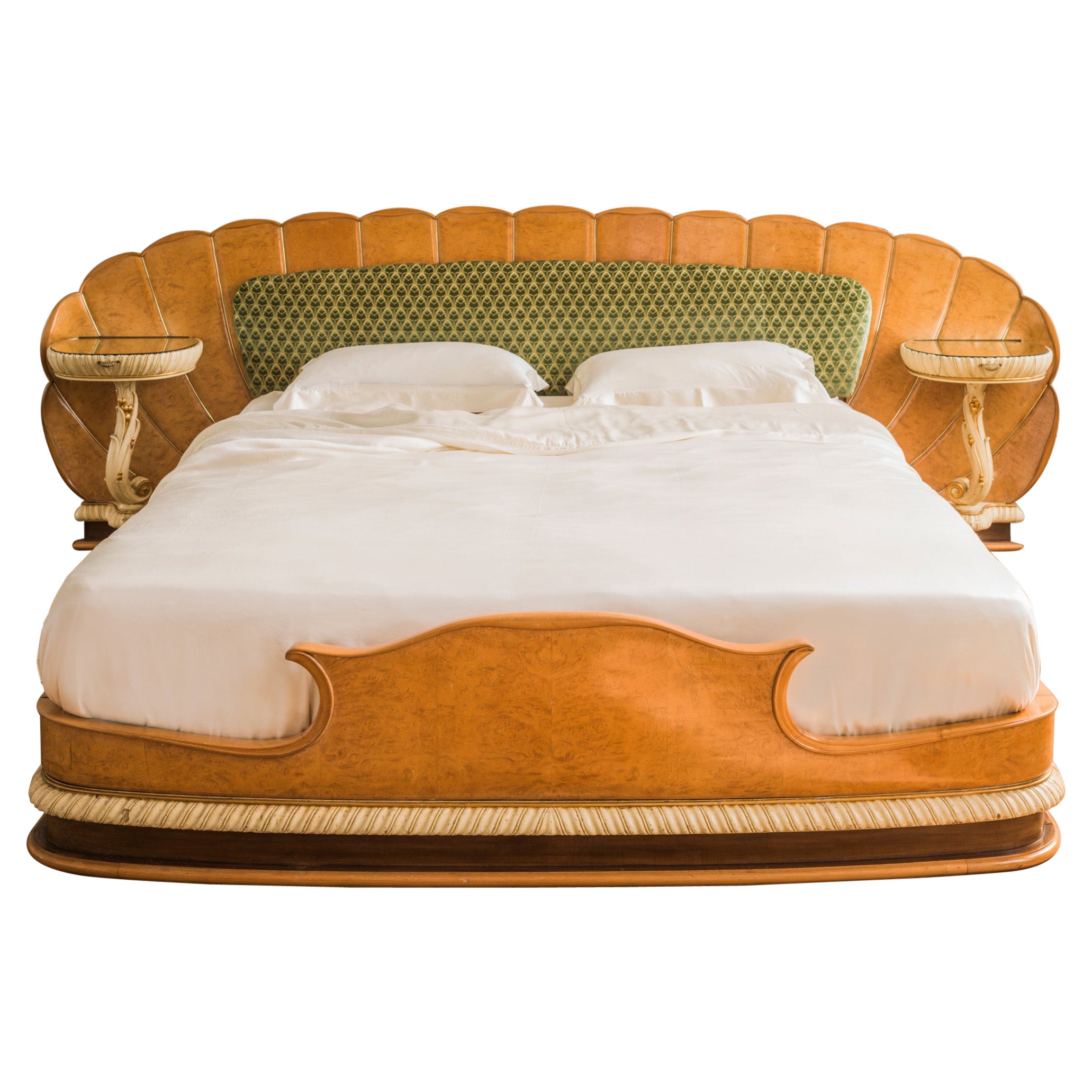 Mid Century Italian Bed in the Art Deco Style Made in a Burr Elm Wood
