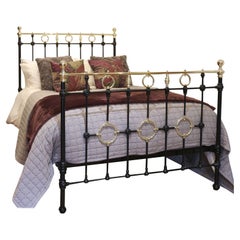 Antique Black Victorian Brass and Iron Bedstead with Brass Circles MD105