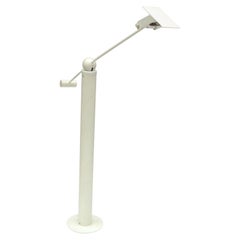Vintage Counterbalance White Floor Lamp Attributed to Swiss Baltensweiler