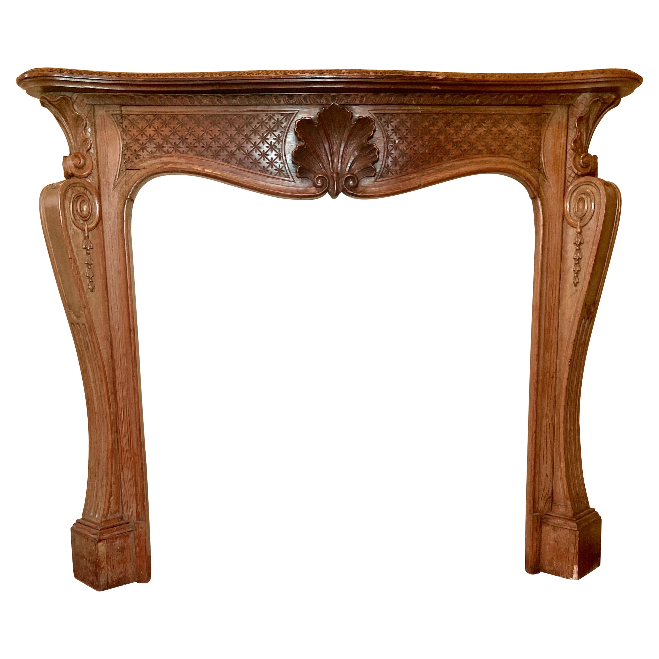 Antique French Intricately Carved Pine Mantlepiece, circa 1920-1930 For Sale