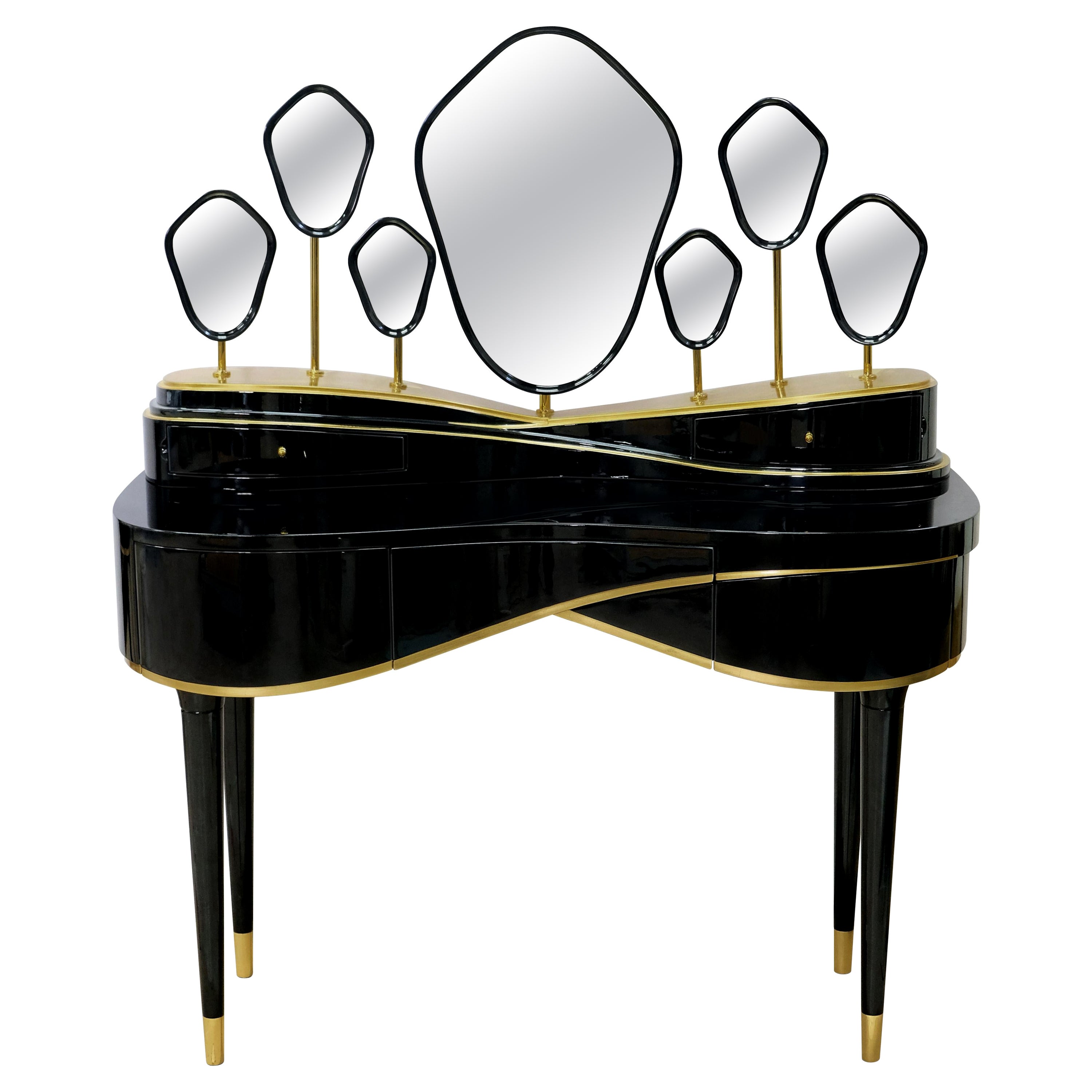 21st Century Petit Amélie Dressing Table Lacquered Wood Seven Mirrors For Sale