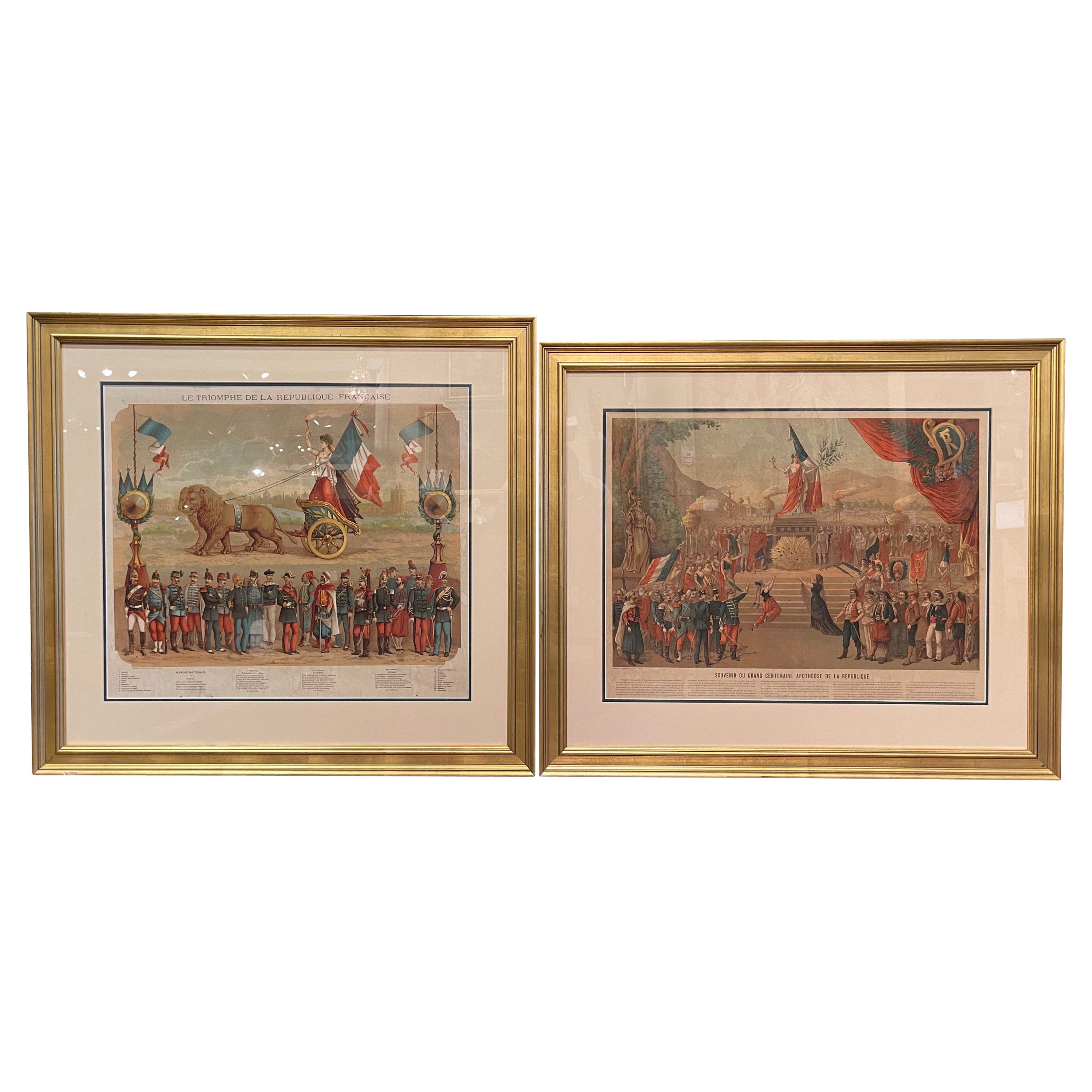 Set of Two Early 20th Century French Revolution Prints in Custom Frames For Sale