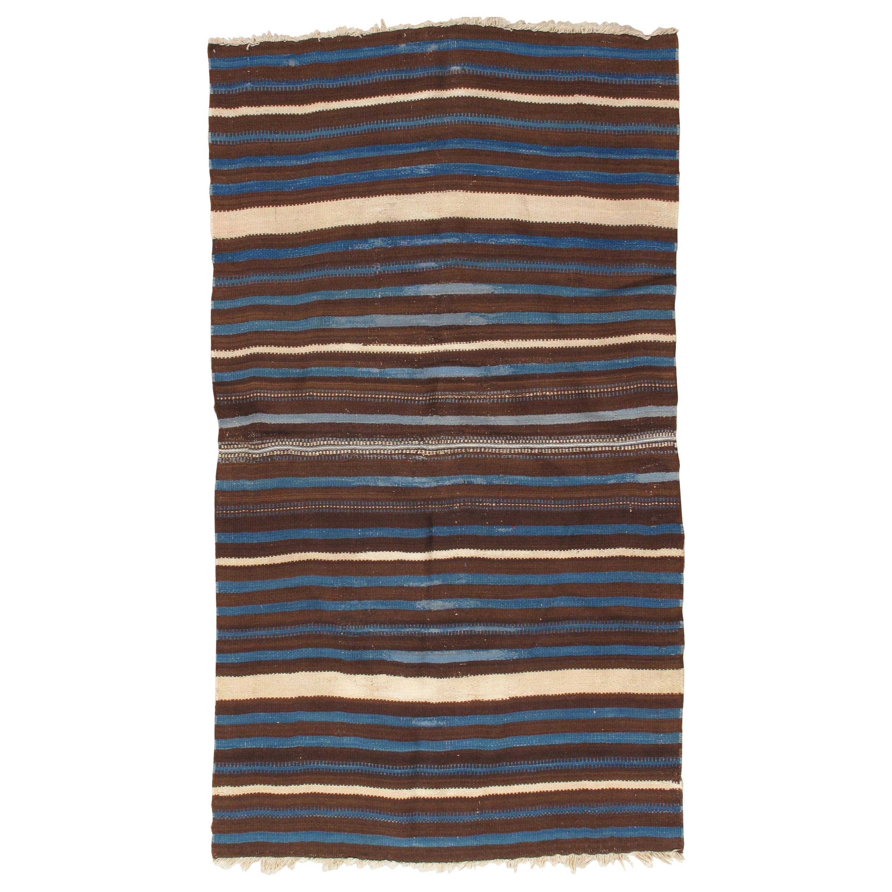Antique Navajo Indian Rio Grande Blanket, Handmade Rug, Folk Art, Blue For Sale