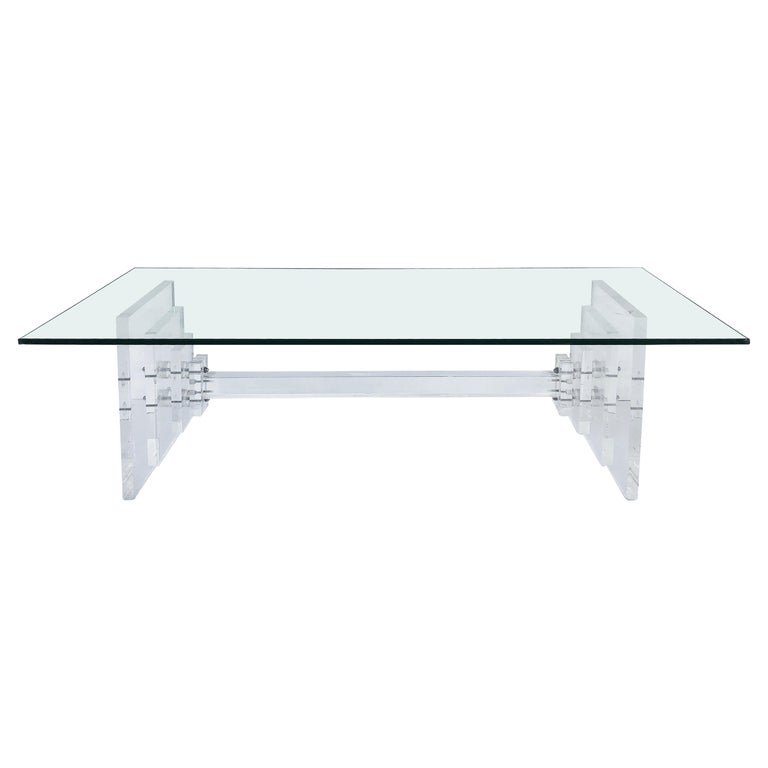MidCentury Modern Lucite Coffee Table with Glass Top c1970 For Sale at