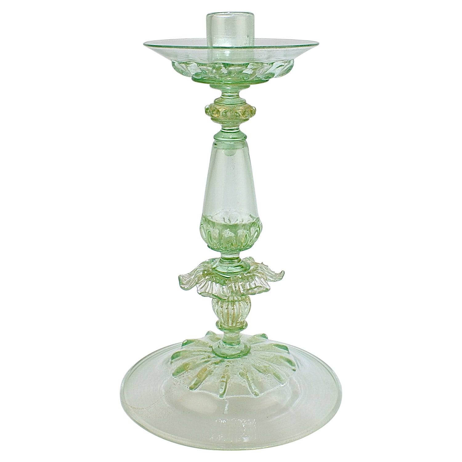 Vintage Green Glass Candlesticks - 5 For Sale on 1stDibs