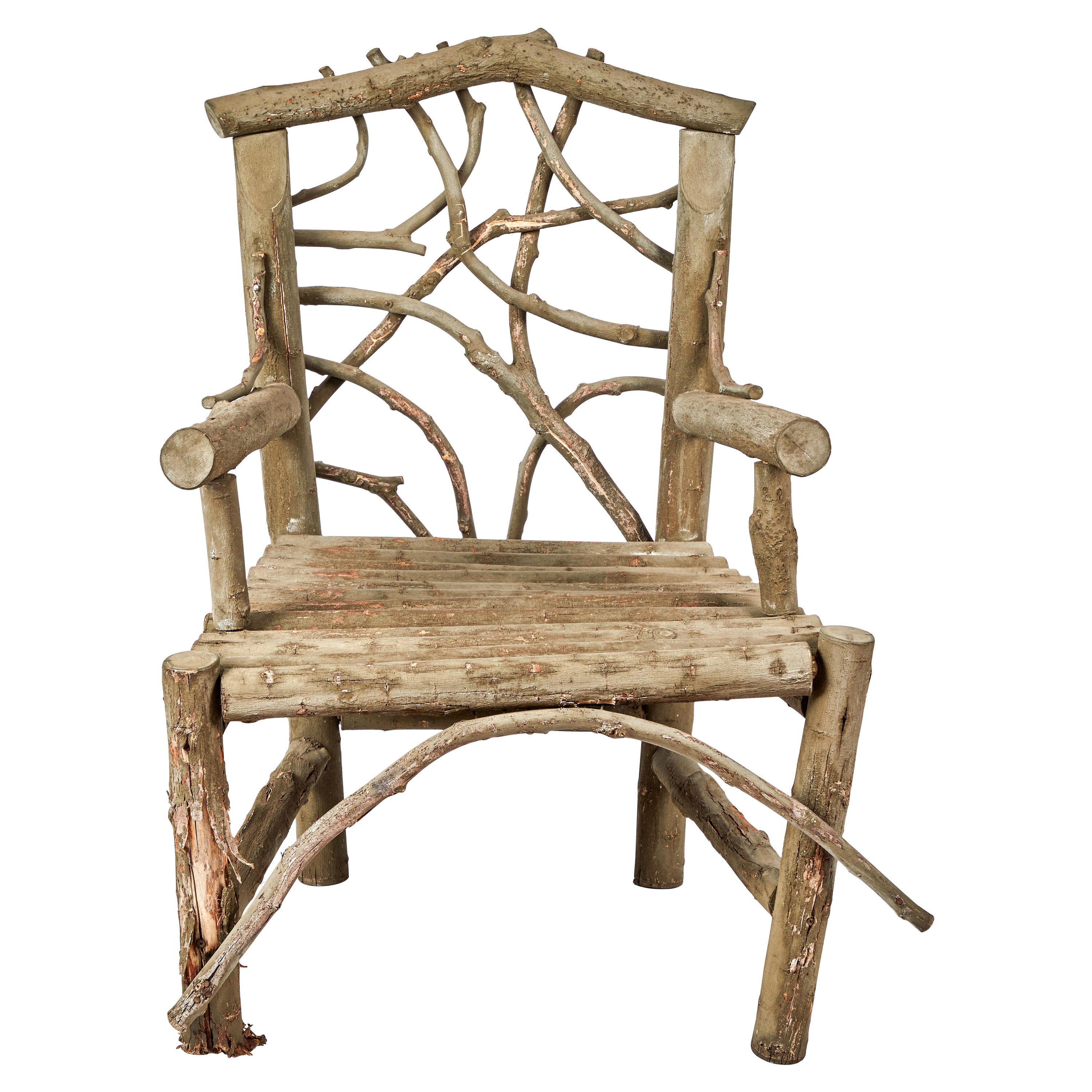 Antique Adirondack-Style Wood Branch & Twig Armchair For Sale