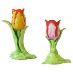 Italian Ceramic Tulip Flower Candlestick Holders by Mottahedeh, Italy, Set of 2