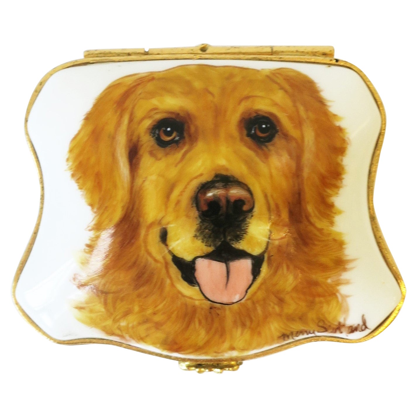 French Porcelain Golden Retriever Dog Jewelry Box