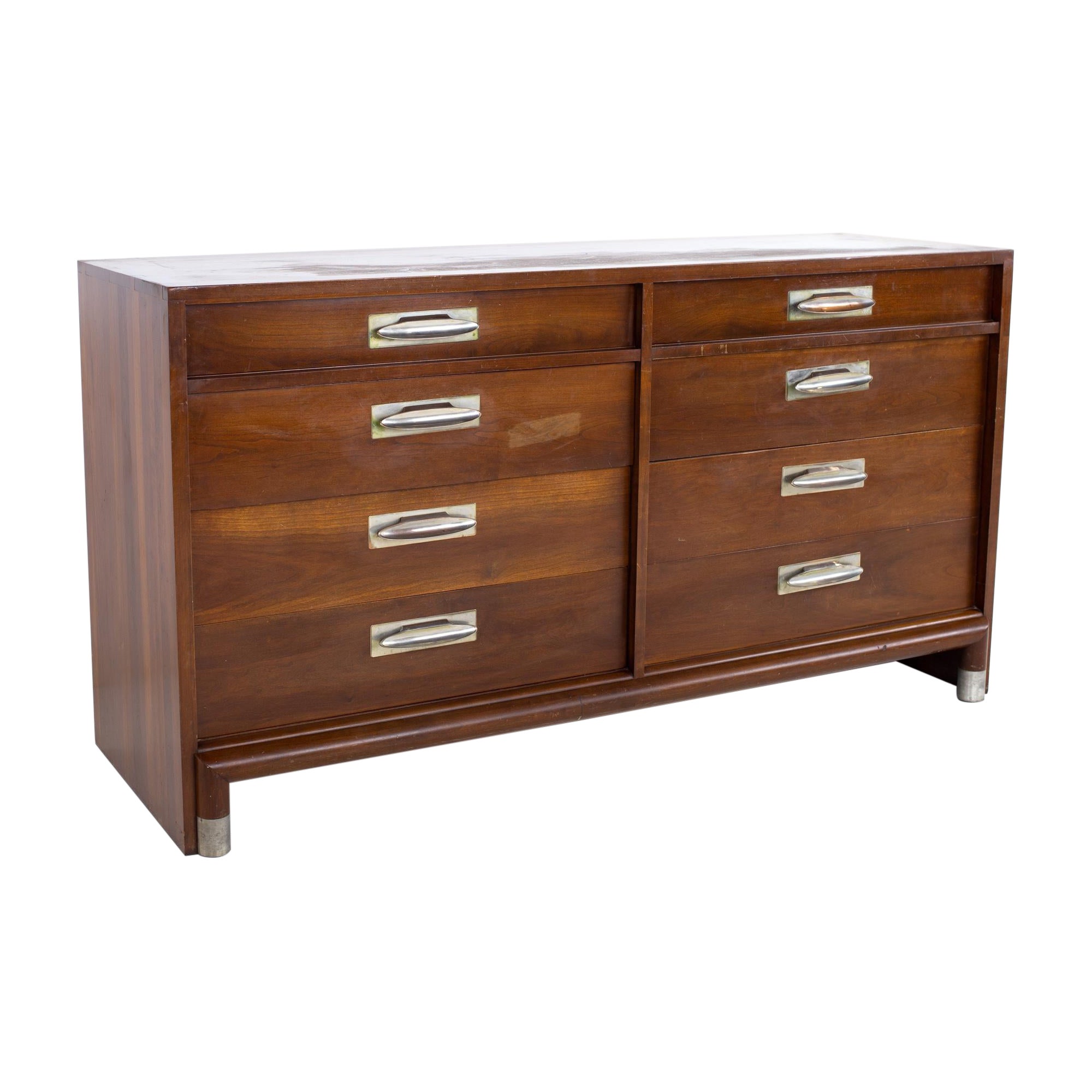Willett Furniture Mid Century Walnut 8 Drawer Lowboy Dresser