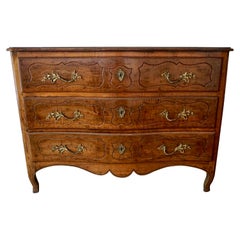 Louis XV Walnut 3 Drawer Serpentine Form Commode