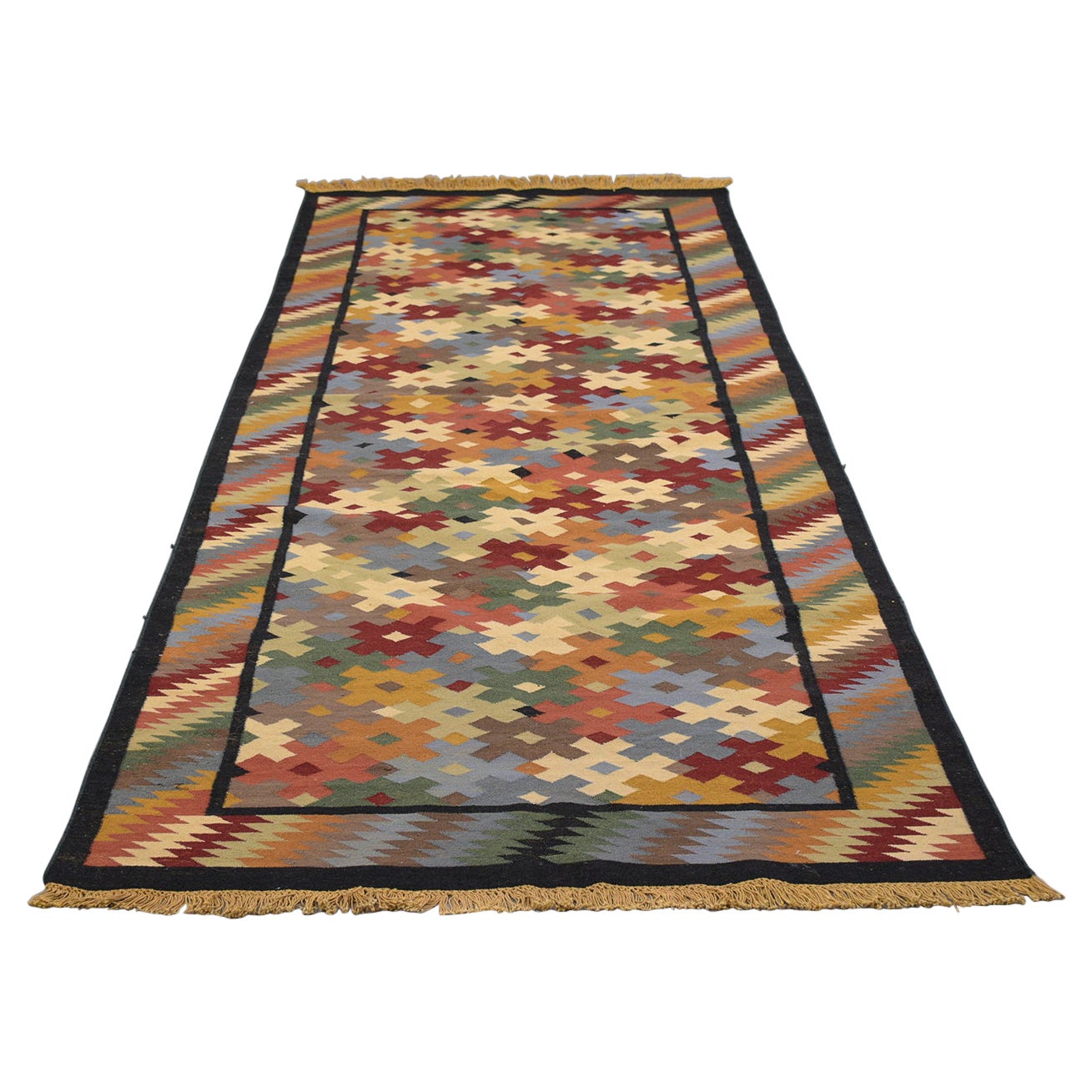 Early 1900s Multicolor Symmetrical Pattern Textile Rug