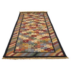 Early 1900s Multicolor Symmetrical Pattern Textile Rug
