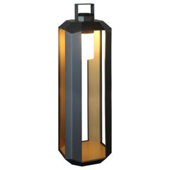 Cube Large Outdoor Battery Lantern in Dark Bronze and Gold Lacquered