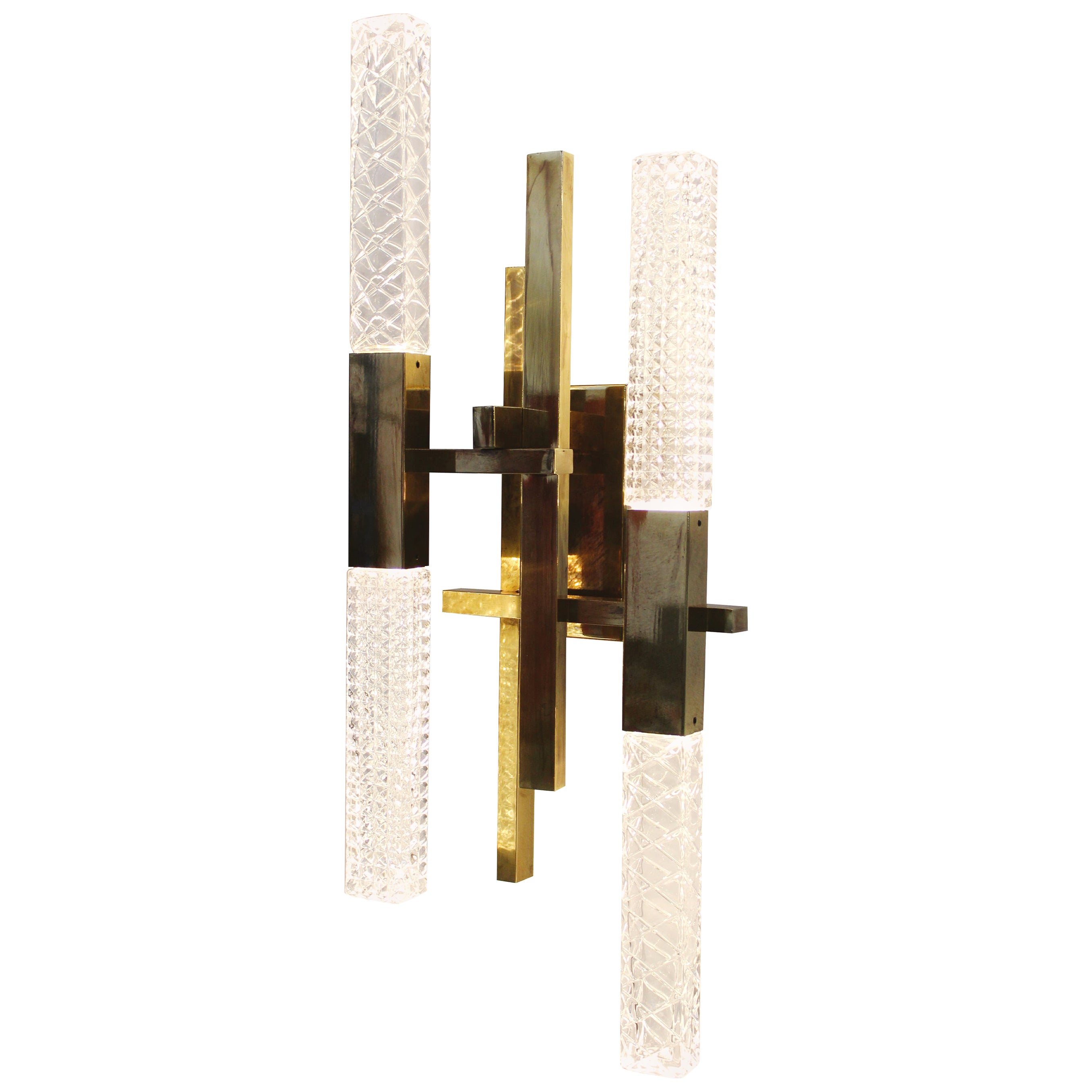 Mikado Wall Lamp in Satin Brass and Crystal Diffusers For Sale