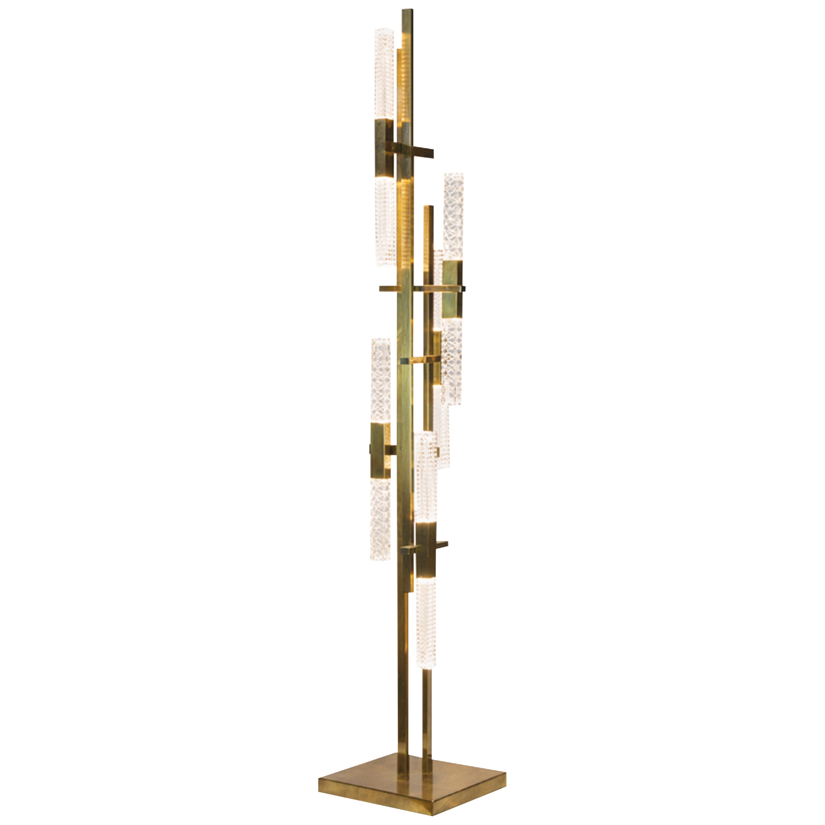 Mikado Floor Lamp in Satin Brass and Crystal Diffusers For Sale