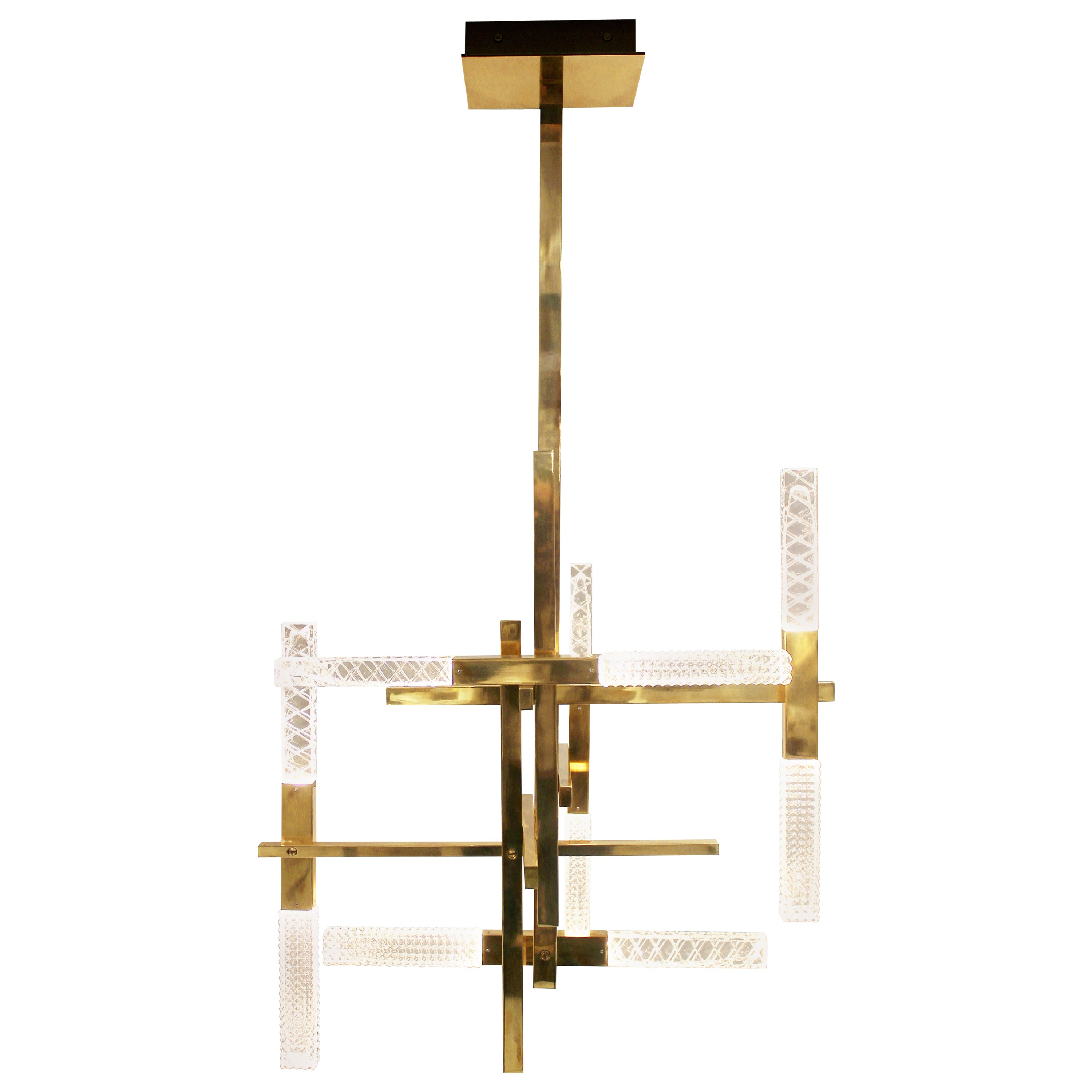 Mikado Suspension Lamp in Satin Brass with Crystal Diffusers For Sale