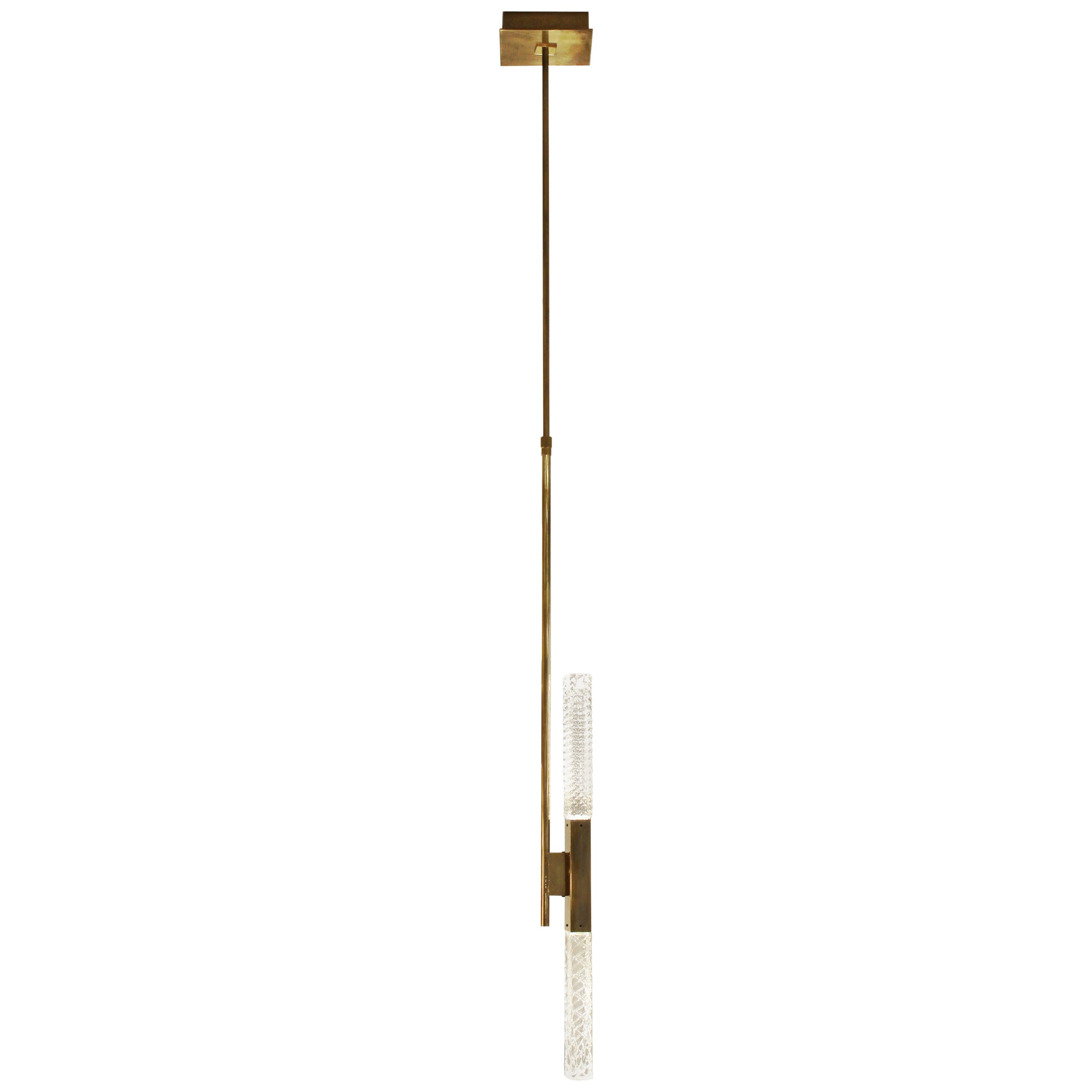 Mikado Solo Suspension Lamp in Satin Brass with Crystal Diffusers For Sale
