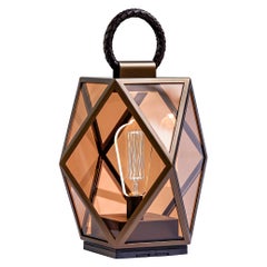 Muse Lantern Outdoor Small Battery Lamp in Bronze Lacquered and Amber Acrylic
