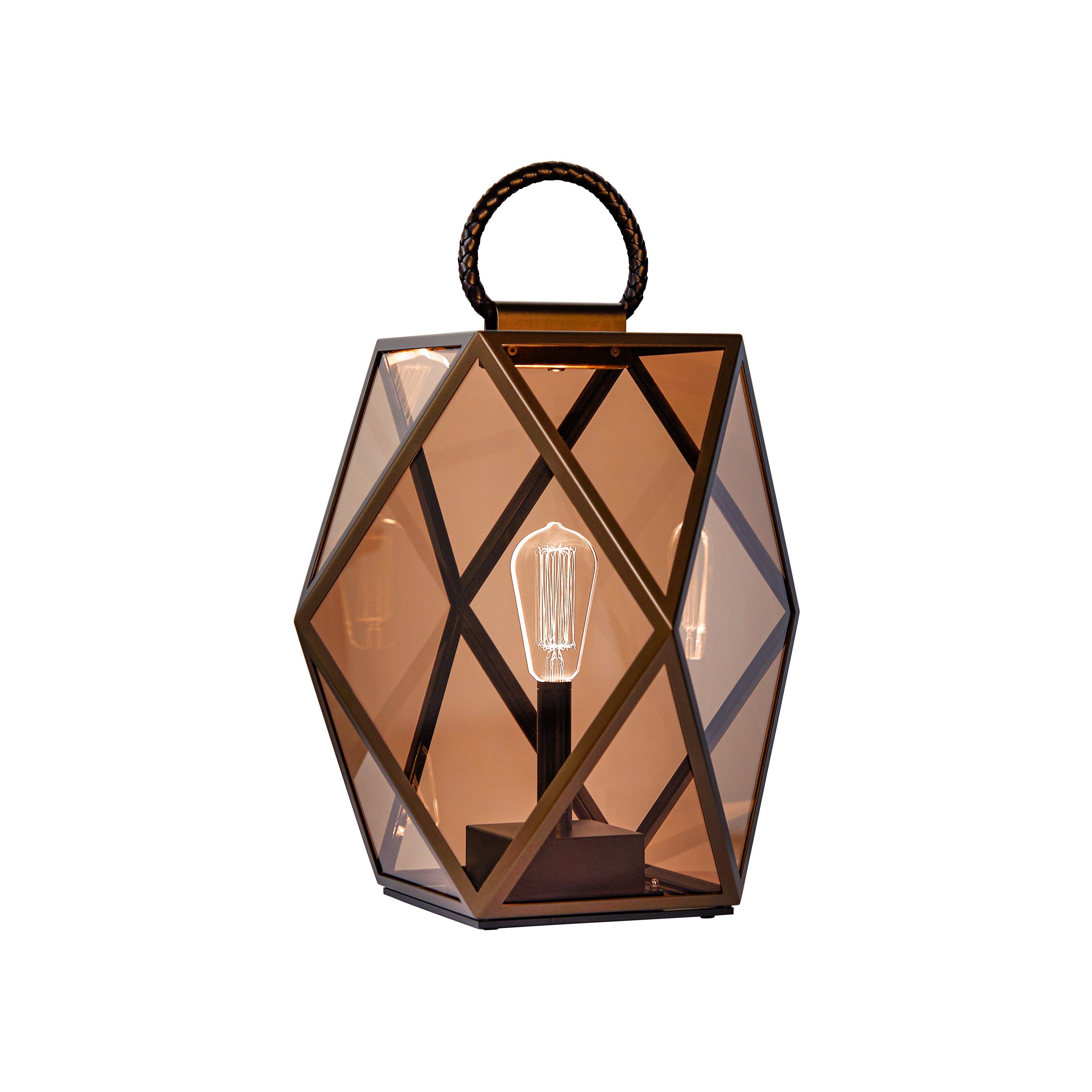 Muse Lantern Outdoor Medium Battery Lamp in Bronze Lacquered and Amber Acrylic For Sale