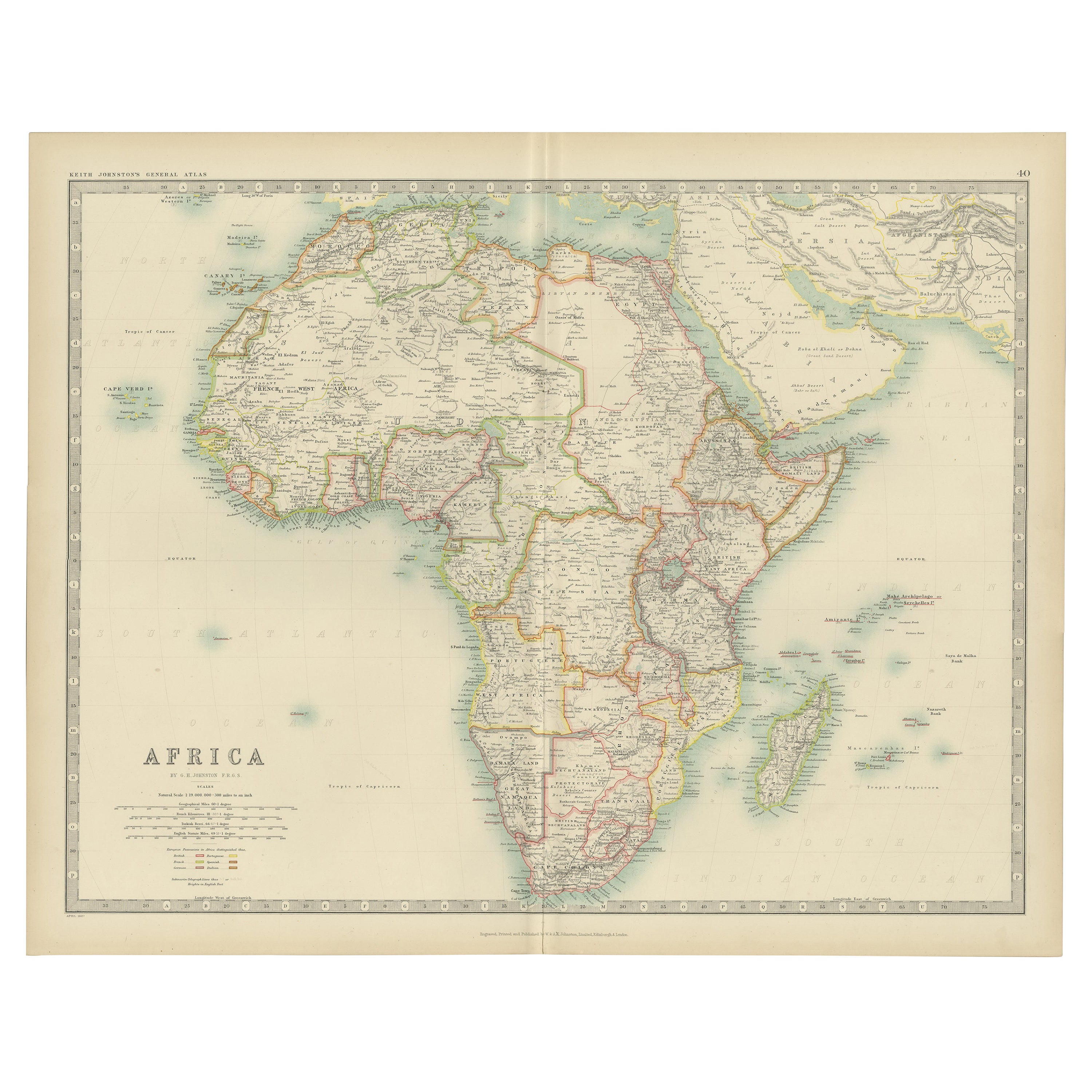 Antique Map of Africa by Johnston (1909) For Sale