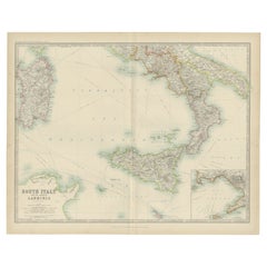 Carte ancienne de l'Italie du Sud et de l'île de Sardaigne par Johnston (1909)