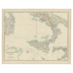 Antike antike Karte von Süditalien und der Insel Sardinien von Johnston (1909)