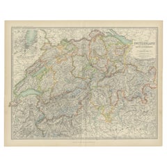 Antique Map of Switzerland and the Alps of Savoy & Piedmont by Johnston '1909'
