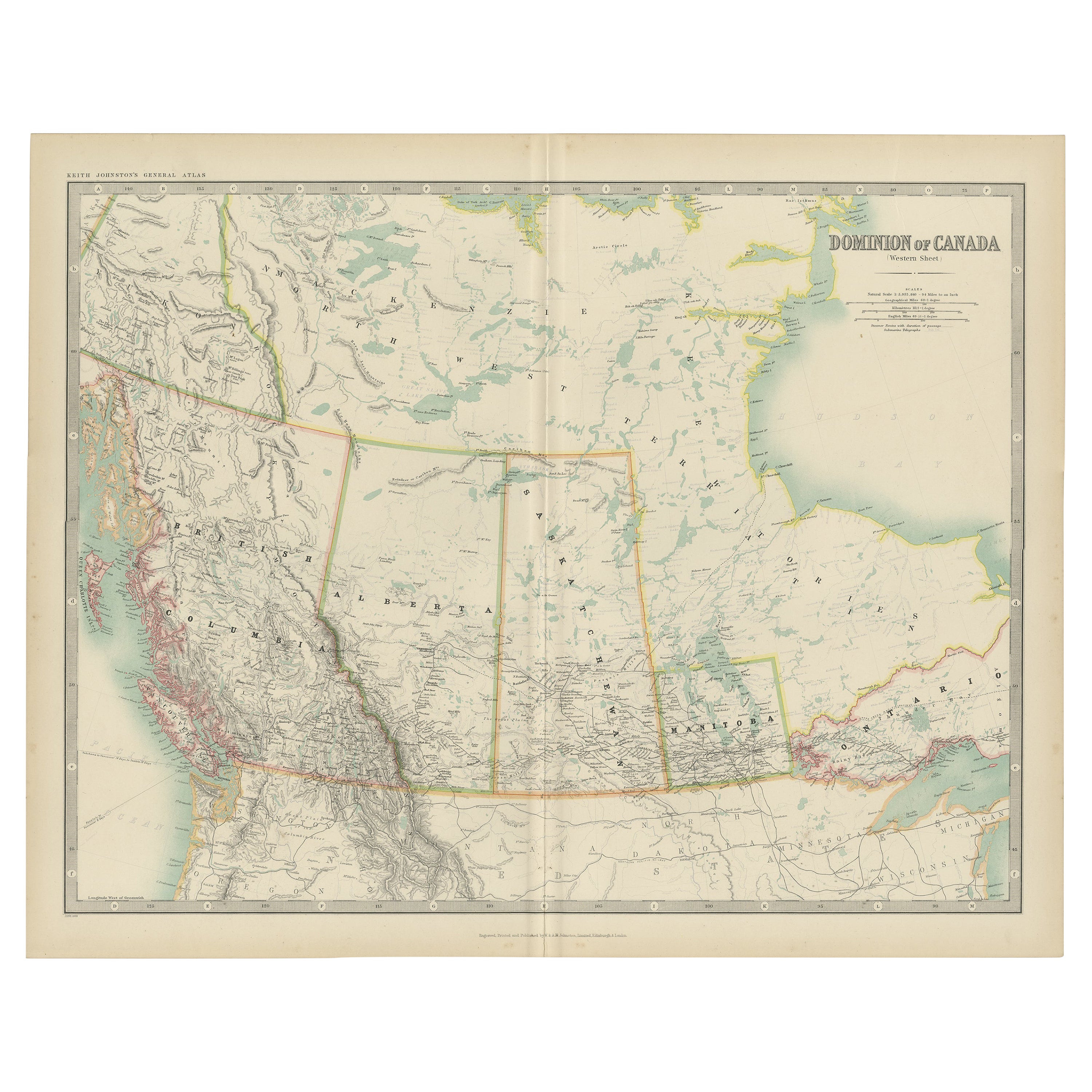 Antique Map of Canada by Johnston '1909'