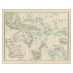 Antike Karte von Ozeanien von Johnston (1909)