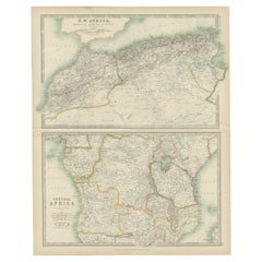 Antike Karte von N.W. Afrika und Zentralafrika von Johnston (1909)