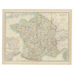 Antike französische Karte von Frankreich von Johnston (1909)