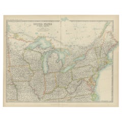 Carte ancienne des États-Unis " Nord-Est " par Johnston "1909 "