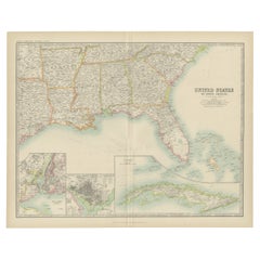Antike Karte der Vereinigten Staaten „ Südosten“ von Johnston „1909“
