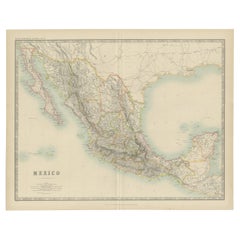 Antique Map of Mexico by Johnston, '1909'