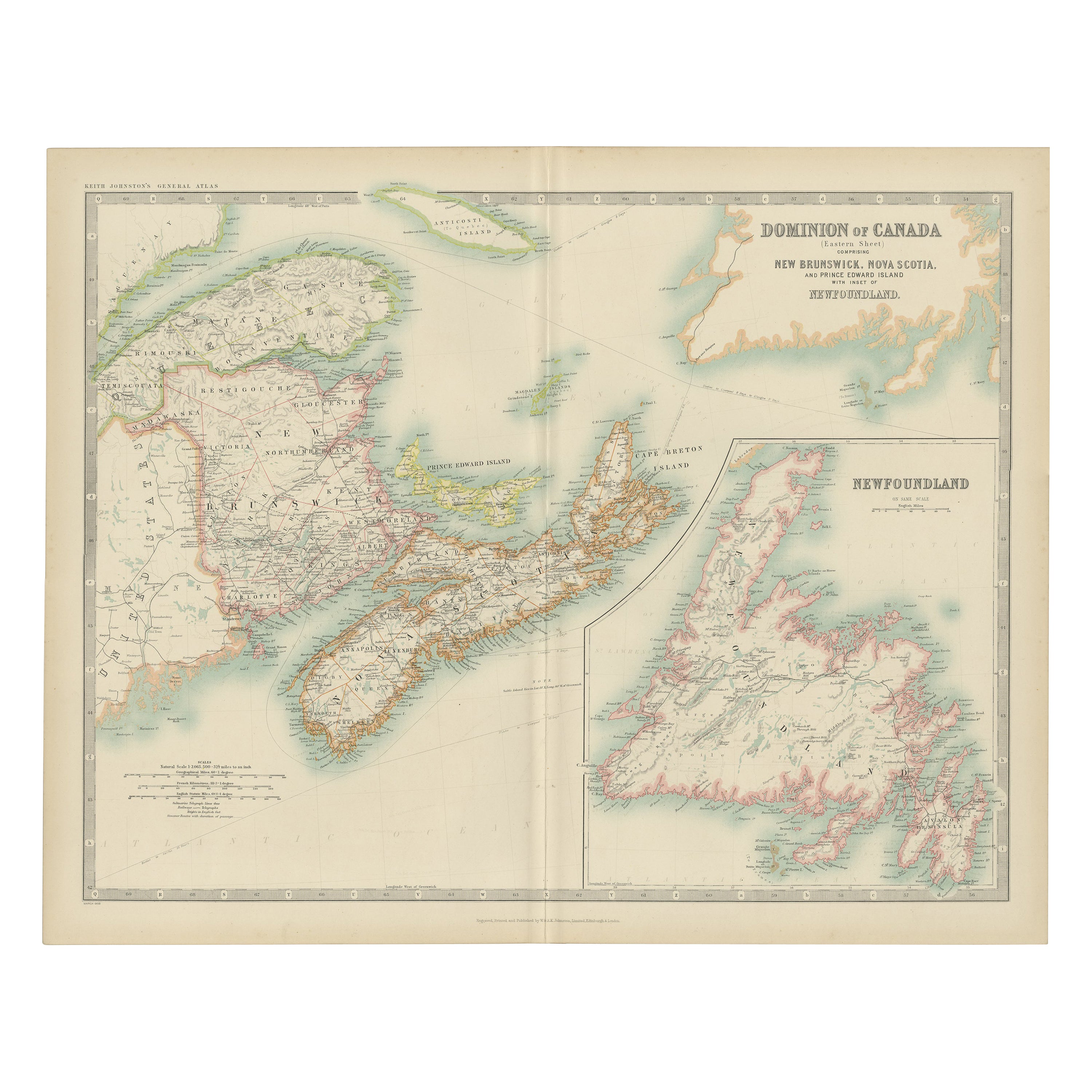 Antique Map of Canada by Johnston '1909' For Sale