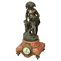 Antique French Clock with Classical Bronze Sculpture of Young Boy, Circa 1890